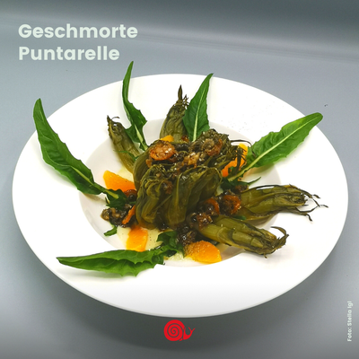 Neues aus der Dienstagsküche: Geschmorte Puntarelle in Kapern-Orangen Butter